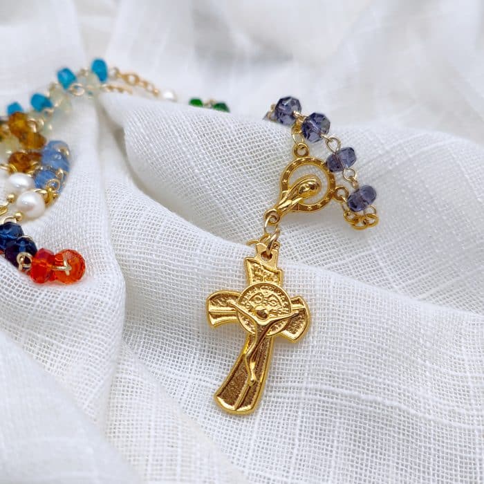 玫瑰念珠-七彩水晶珍珠-链式-0.7cm Catholic religious art