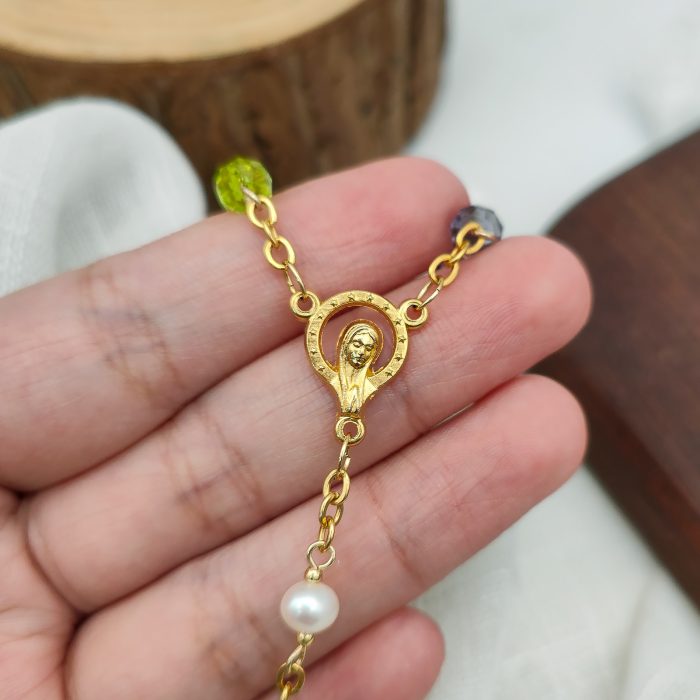 玫瑰念珠-七彩水晶珍珠-链式-0.7cm Catholic religious art