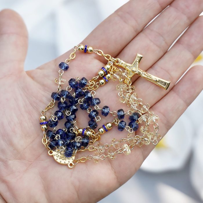 玫瑰念珠-水晶玫瑰链式金色 Catholic religious art