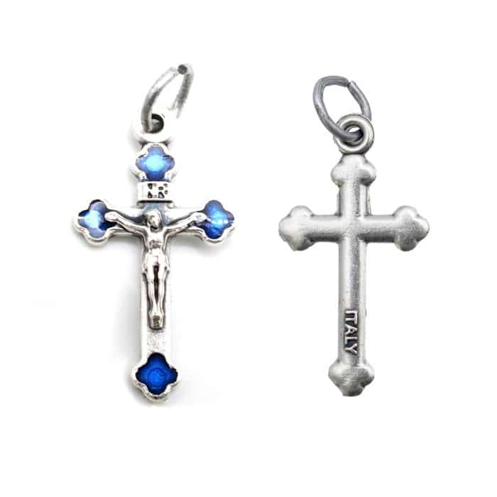 DIY十字架-银色合金+蓝色珐琅彩-2.3cm Catholic religious art