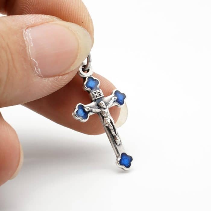 DIY十字架-银色合金+蓝色珐琅彩-2.3cm Catholic religious art