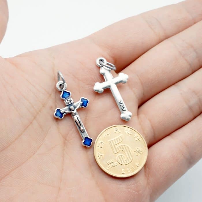 DIY十字架-银色合金+蓝色珐琅彩-2.3cm Catholic religious art