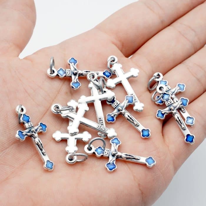 DIY十字架-银色合金+蓝色珐琅彩-2.3cm Catholic religious art