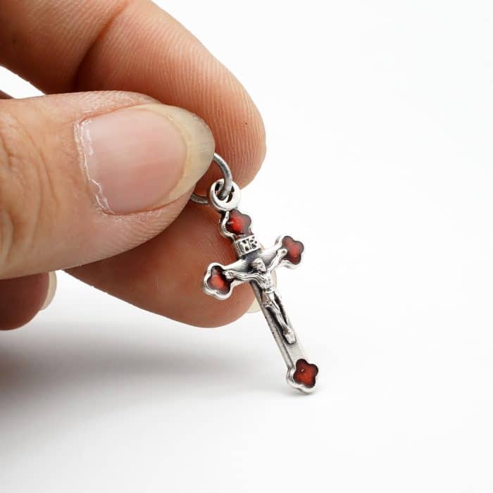 DIY十字架-银色合金+红色珐琅彩2.3cm Catholic religious art