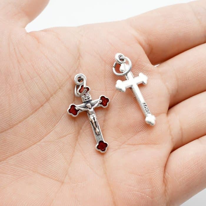 DIY十字架-银色合金+红色珐琅彩2.3cm Catholic religious art