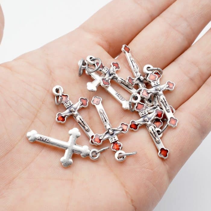 DIY十字架-银色合金+红色珐琅彩2.3cm Catholic religious art