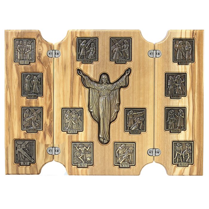 三联橄榄木苦路 方形合金牌 古铜色 救世主基督 古铜色 17x22.5cm Catholic religious art