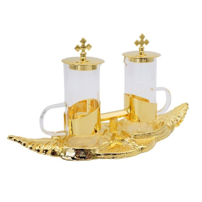 【现货】棕榈叶铜金色托盘酒水壶 24x10 cm – 100 ml Catholic religious art