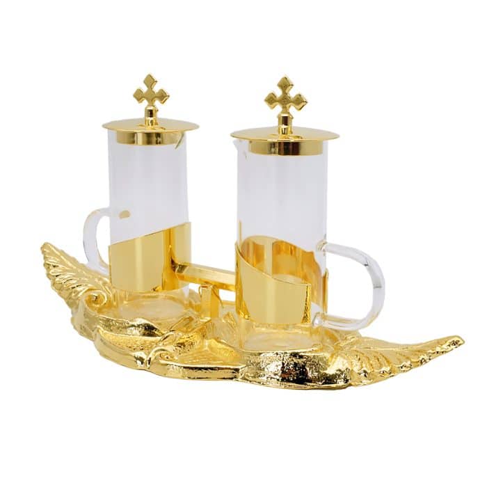 【现货】棕榈叶铜金色托盘酒水壶 24x10 cm – 100 ml Catholic religious art