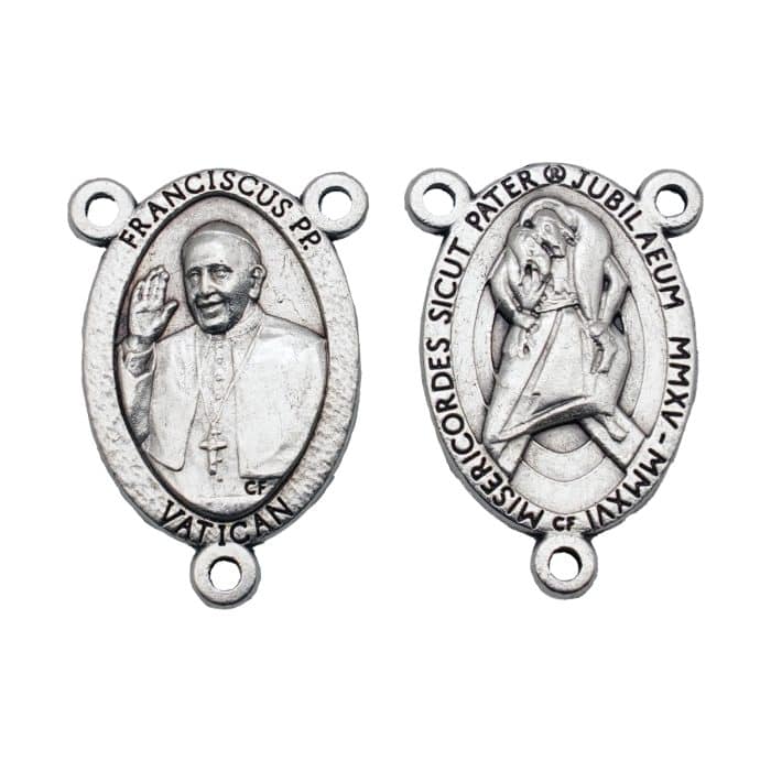 DIY三通-教宗方济各+慈悲禧年标志-锌合金-2.2cm Catholic religious art