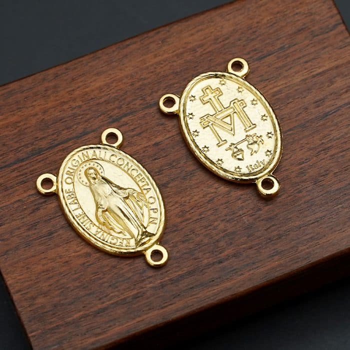 DIY三通-圣母显灵-锌合金-金色-2.1cm Catholic religious art