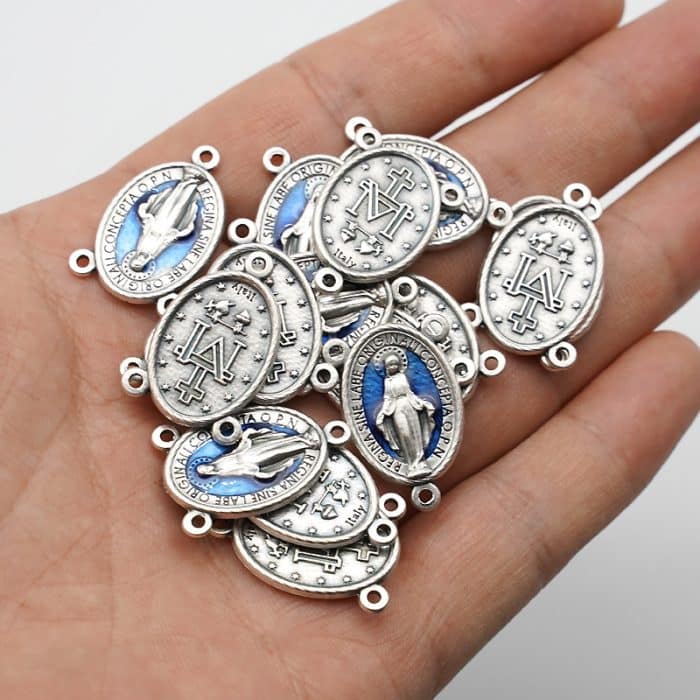 DIY三通-圣母显灵-锌合金-蓝色-2.1cm Catholic religious art