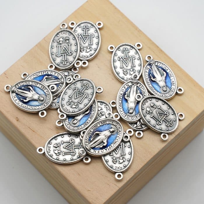 DIY三通-圣母显灵-锌合金-蓝色-2.1cm Catholic religious art