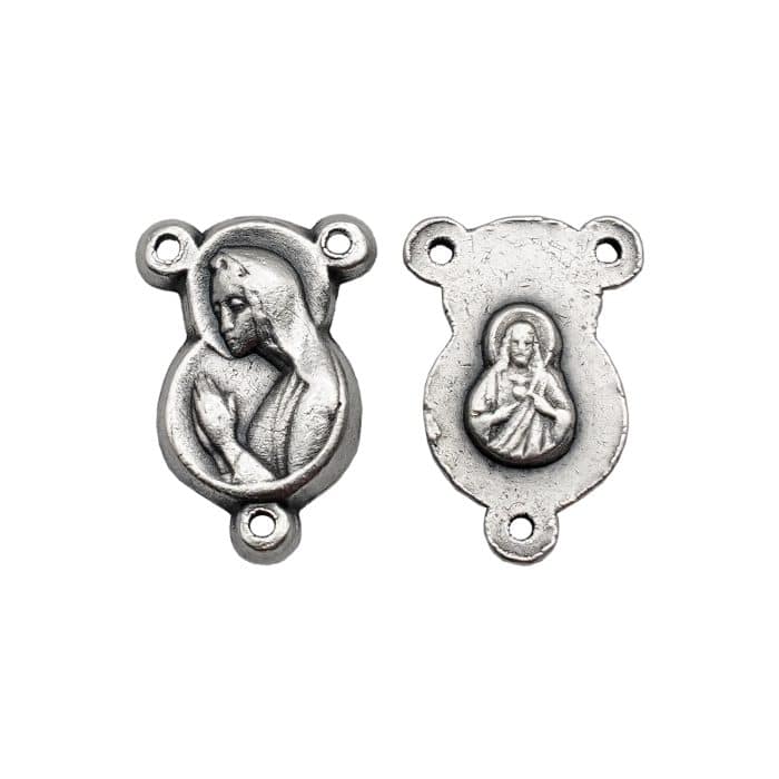 DIY三通-圣母合掌祈祷+耶稣圣心-锌合金-1.1cm Catholic religious art