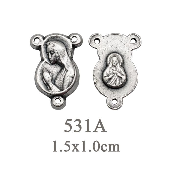 DIY三通-圣母合掌祈祷+耶稣圣心-锌合金-1.1cm Catholic religious art