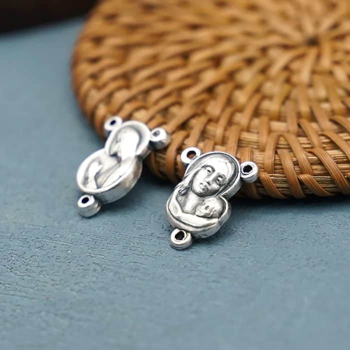 DIY三通-圣母合掌祈祷+耶稣圣心-锌合金-1.1cm Catholic religious art