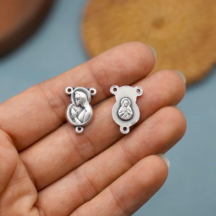 DIY三通-圣母合掌祈祷+耶稣圣心-锌合金-1.1cm Catholic religious art