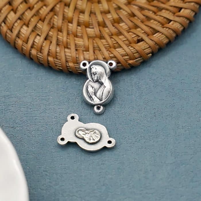 DIY三通-圣母合掌祈祷+耶稣圣心-锌合金-1.1cm Catholic religious art