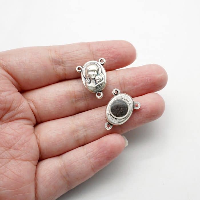 DIY三通-圣母抱耶稣+-圣地之土-锌合金-1.6cm Catholic religious art