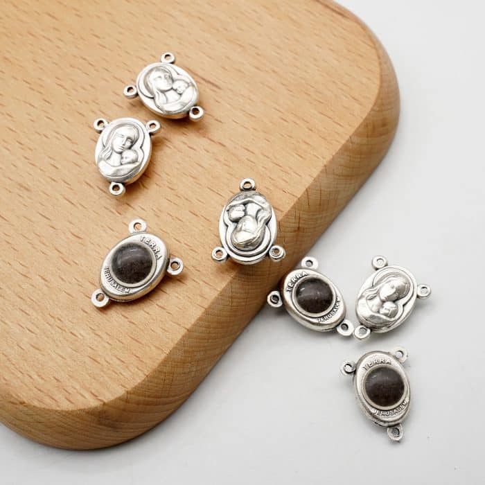 DIY三通-圣母抱耶稣+-圣地之土-锌合金-1.6cm Catholic religious art