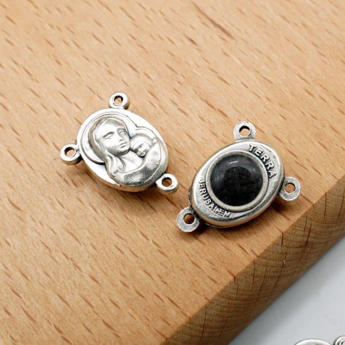 DIY三通-圣母抱耶稣+-圣地之土-锌合金-1.6cm Catholic religious art