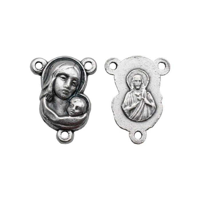 DIY三通-圣母抱耶稣+耶稣圣心-锌合金-1cm Catholic religious art