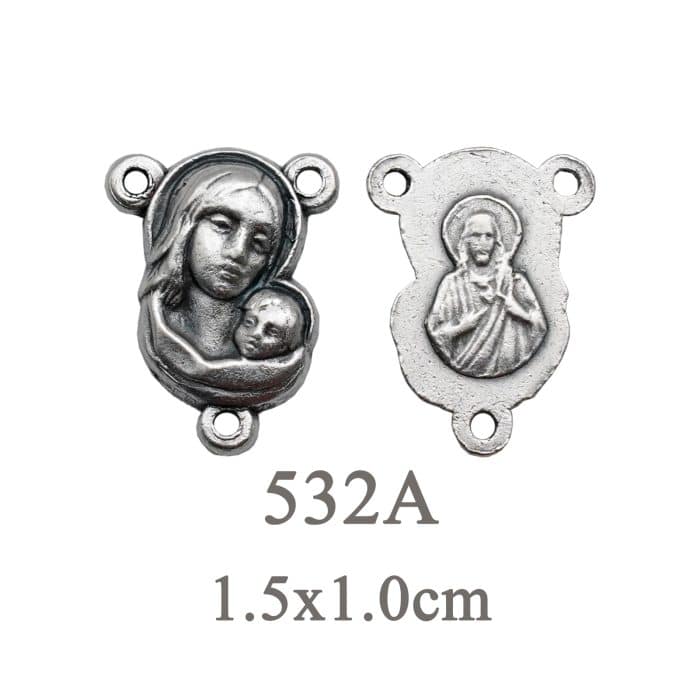DIY三通-圣母抱耶稣+耶稣圣心-锌合金-1cm Catholic religious art