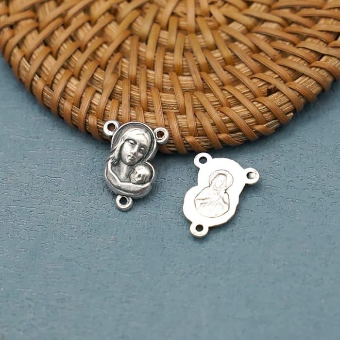 DIY三通-圣母抱耶稣+耶稣圣心-锌合金-1cm Catholic religious art