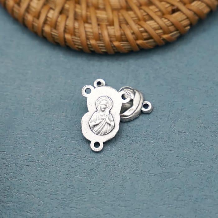 DIY三通-圣母抱耶稣+耶稣圣心-锌合金-1cm Catholic religious art