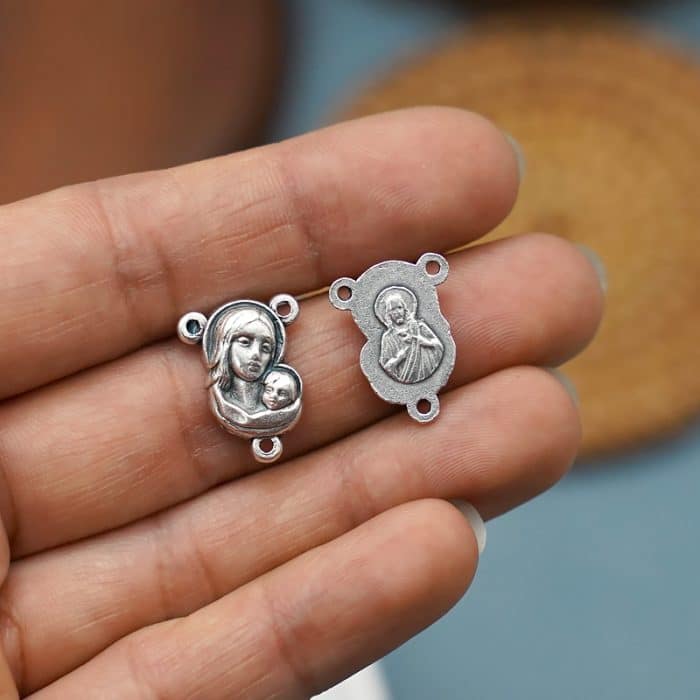 DIY三通-圣母抱耶稣+耶稣圣心-锌合金-1cm Catholic religious art