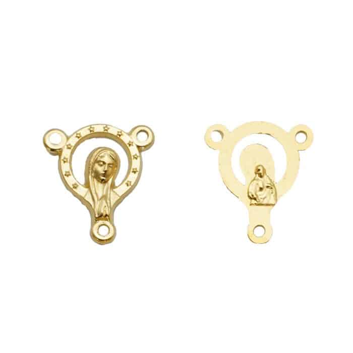 DIY三通-圣母+耶稣圣心-锌合金-金色-1.4cm Catholic religious art