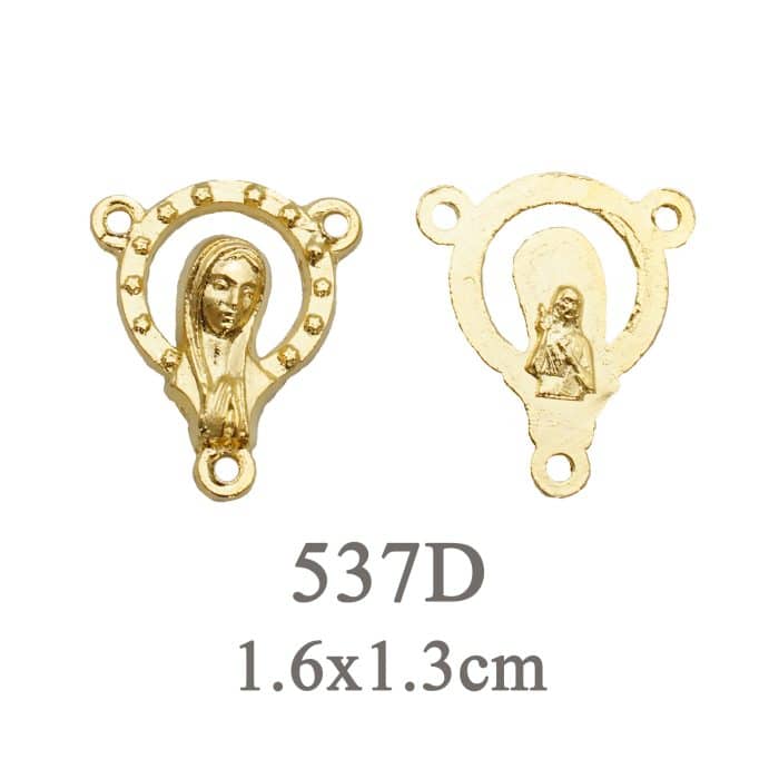 DIY三通-圣母+耶稣圣心-锌合金-金色-1.6cm Catholic religious art