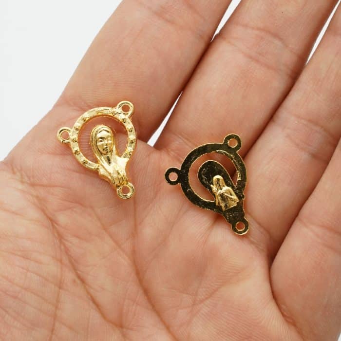 DIY三通-圣母+耶稣圣心-锌合金-金色-1.6cm Catholic religious art