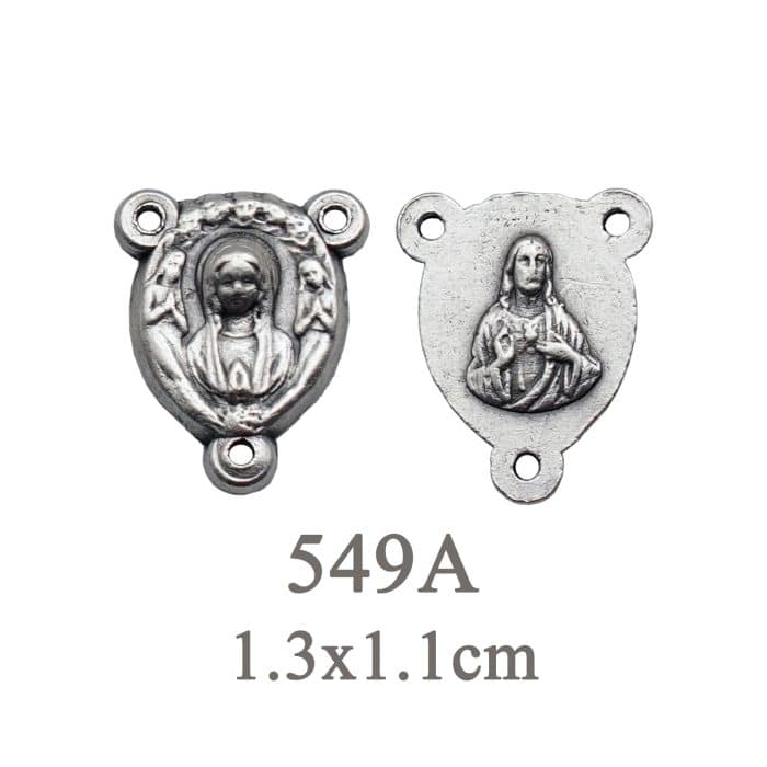 DIY三通-圣母合掌祈祷+耶稣圣心-锌合金-0.8cm Catholic religious art