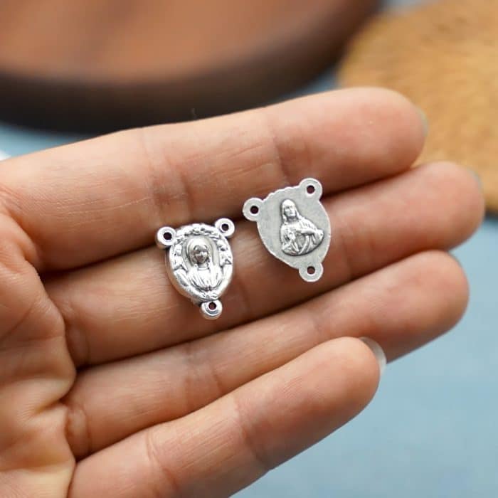 DIY三通-圣母合掌祈祷+耶稣圣心-锌合金-0.8cm Catholic religious art