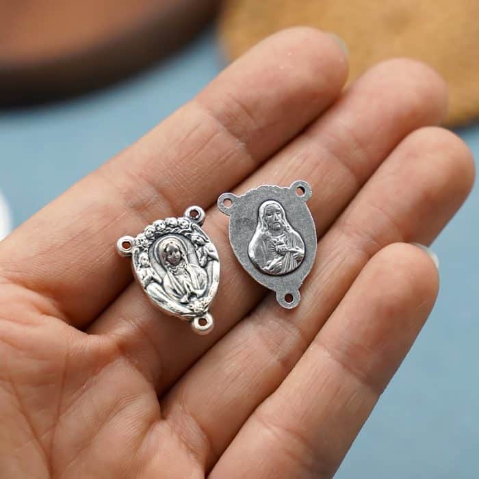 DIY三通-圣母+耶稣圣心-锌合金-1.3cm Catholic religious art