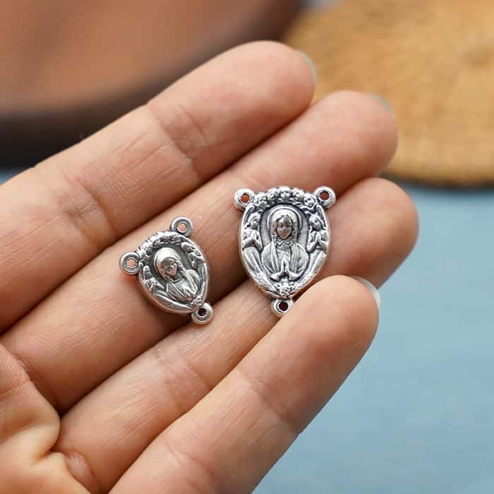 DIY三通-圣母+耶稣圣心-锌合金-1.3cm Catholic religious art