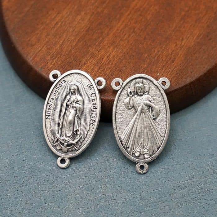 DIY三通-瓜达卢佩+上主慈悲-锌合金-4cm Catholic religious art
