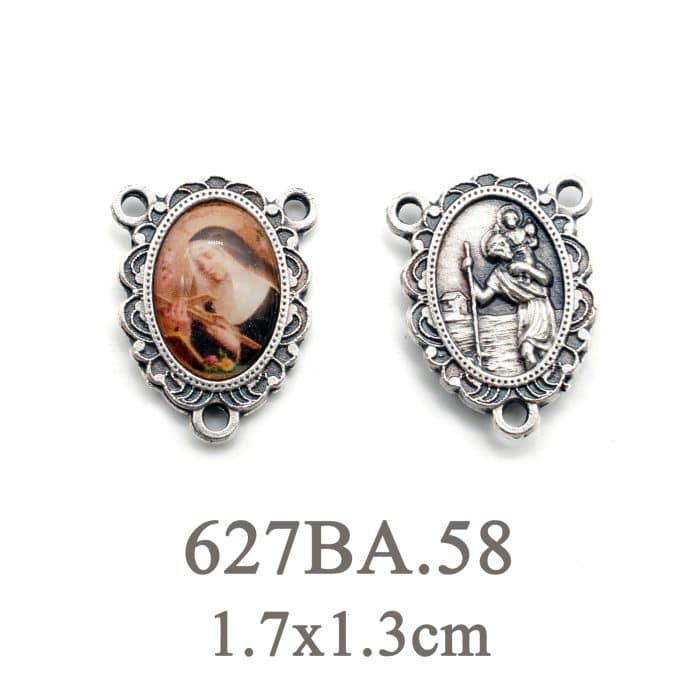 DIY三通-圣妇李达+圣基多福-锌合金-树脂-1.6cm Catholic religious art