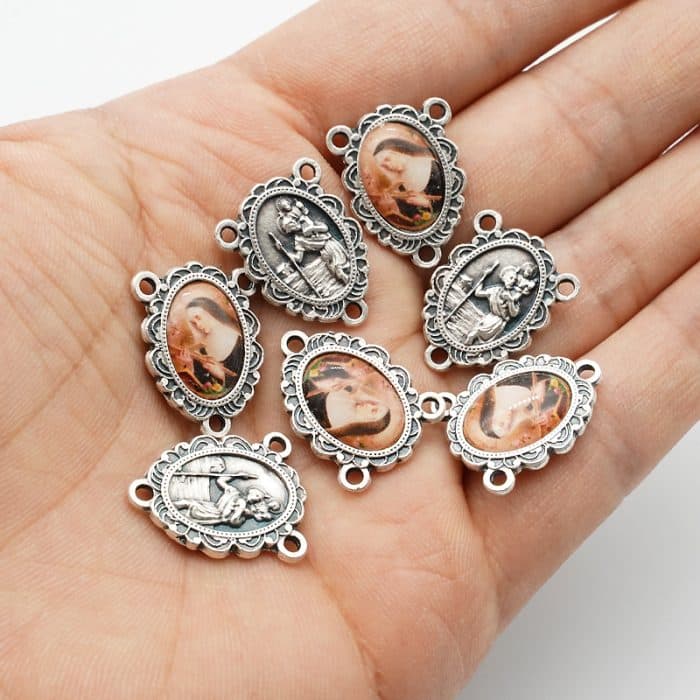 DIY三通-圣妇李达+圣基多福-锌合金-树脂-1.6cm Catholic religious art