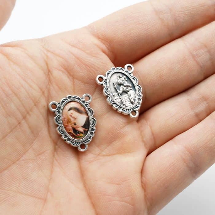 DIY三通-圣妇李达+圣基多福-锌合金-树脂-1.6cm Catholic religious art