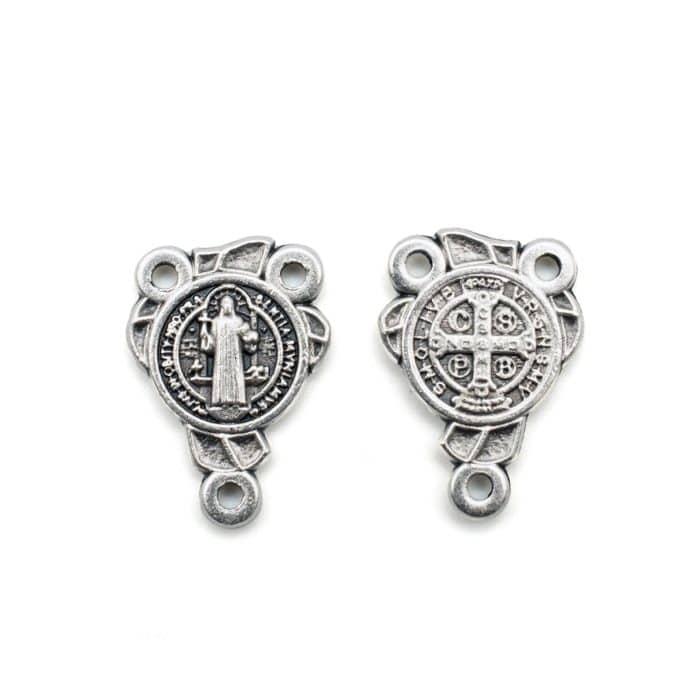 DIY三通-圣本笃-锌合金-银色圣牌-1.4cm Catholic religious art