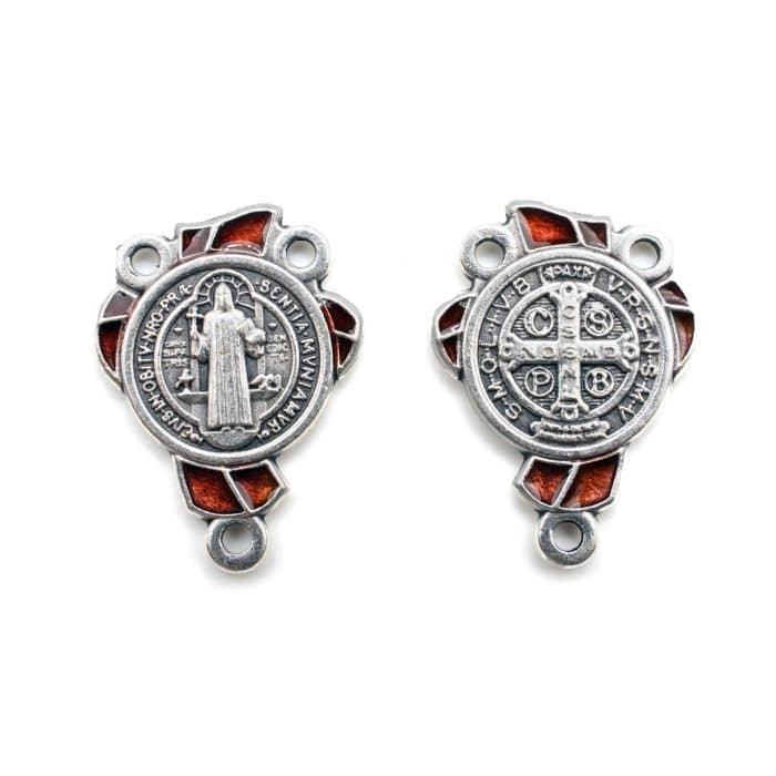 DIY三通-圣本笃-锌合金-红色-2cm Catholic religious art