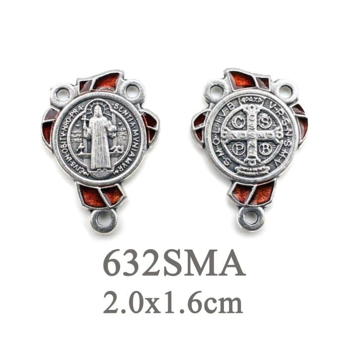 DIY三通-圣本笃-锌合金-红色-2cm Catholic religious art