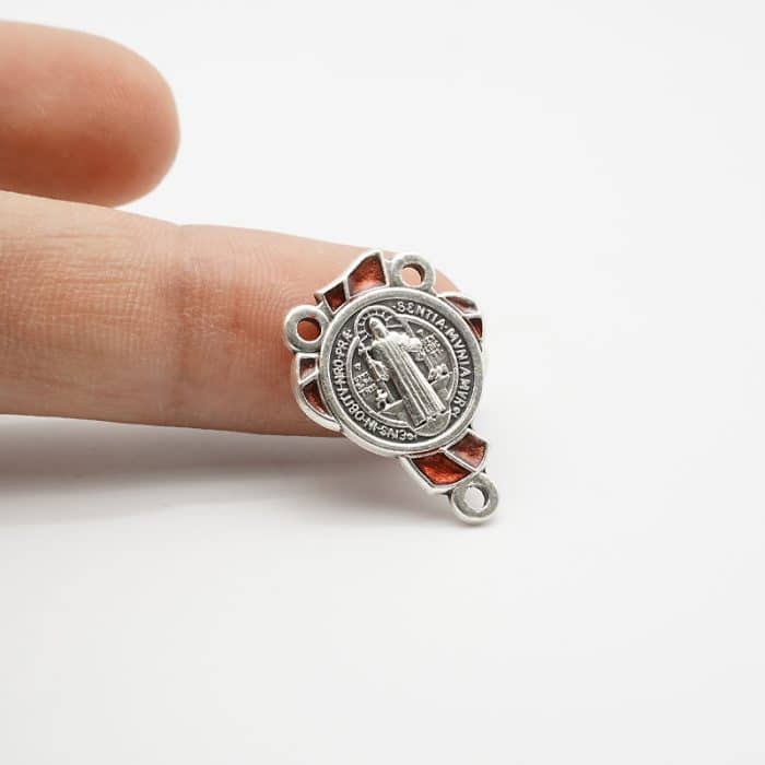 DIY三通-圣本笃-锌合金-红色-2cm Catholic religious art