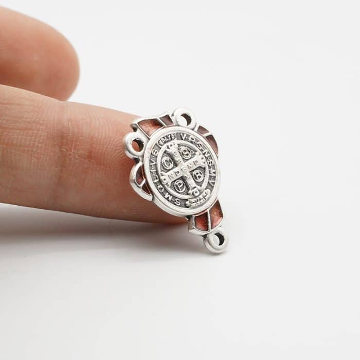 DIY三通-圣本笃-锌合金-红色-2cm Catholic religious art