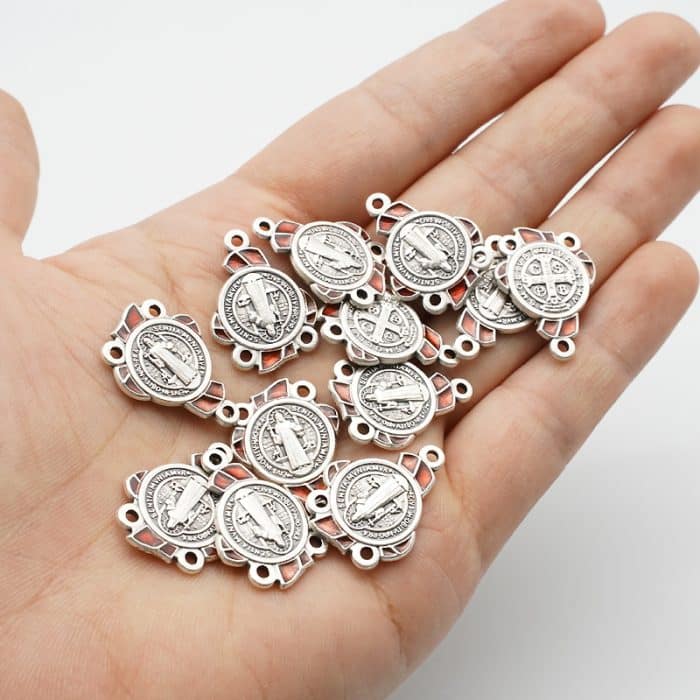 DIY三通-圣本笃-锌合金-红色-2cm Catholic religious art