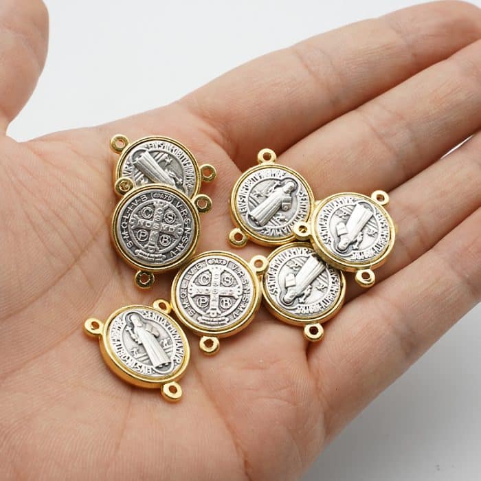 DIY三通-圣本笃-锌合金-双色-1.6cm Catholic religious art