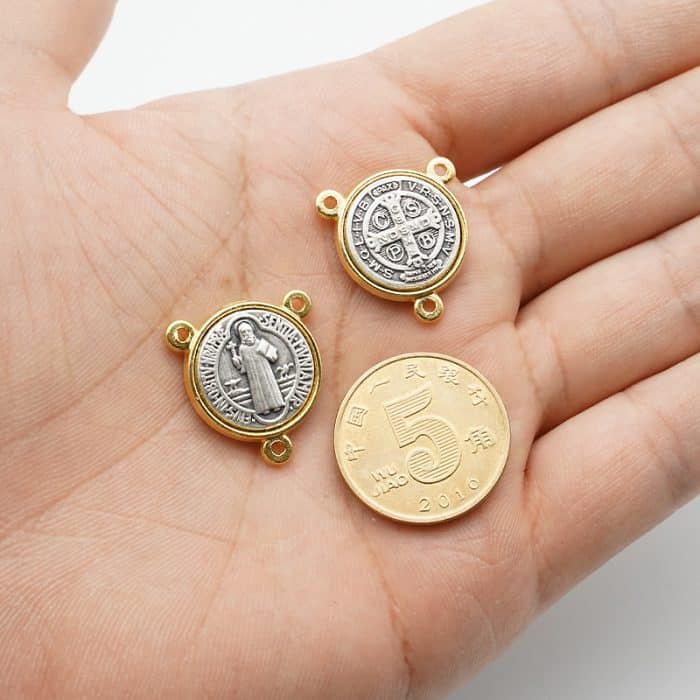 DIY三通-圣本笃-锌合金-双色-1.6cm Catholic religious art