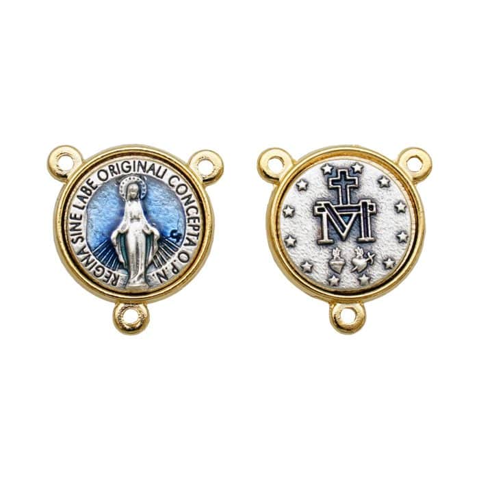 DIY三通-显灵圣母-锌合金-双色珐琅蓝-1.5cm Catholic religious art